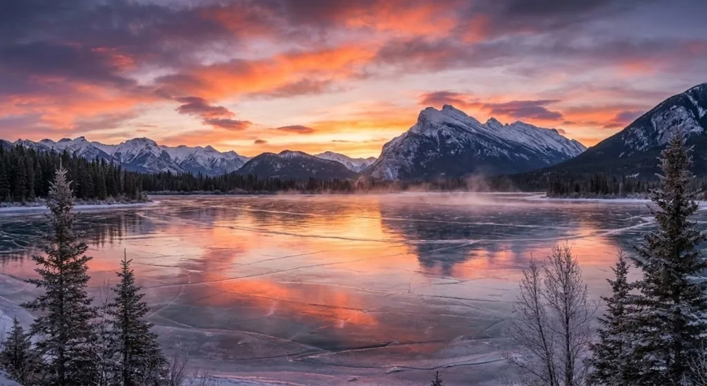 Stable Diffusion Christmas prompt result showing a hyperrealistic winter landscape at sunset